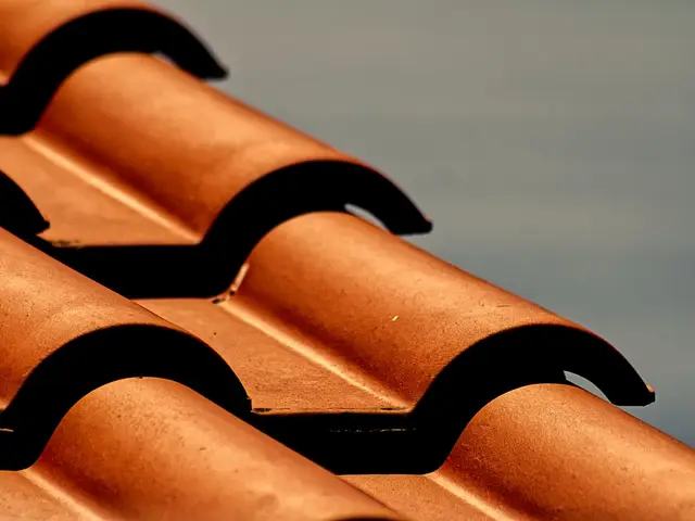 Close view of the curved profile of clay roof tile