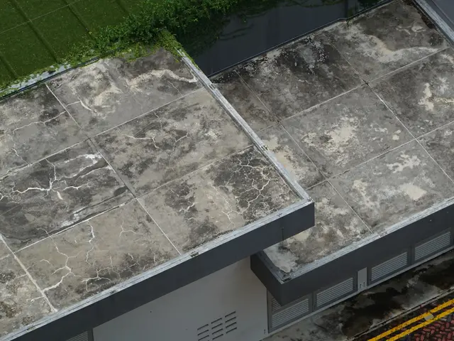 Weathered gray flat roof surface seen from above